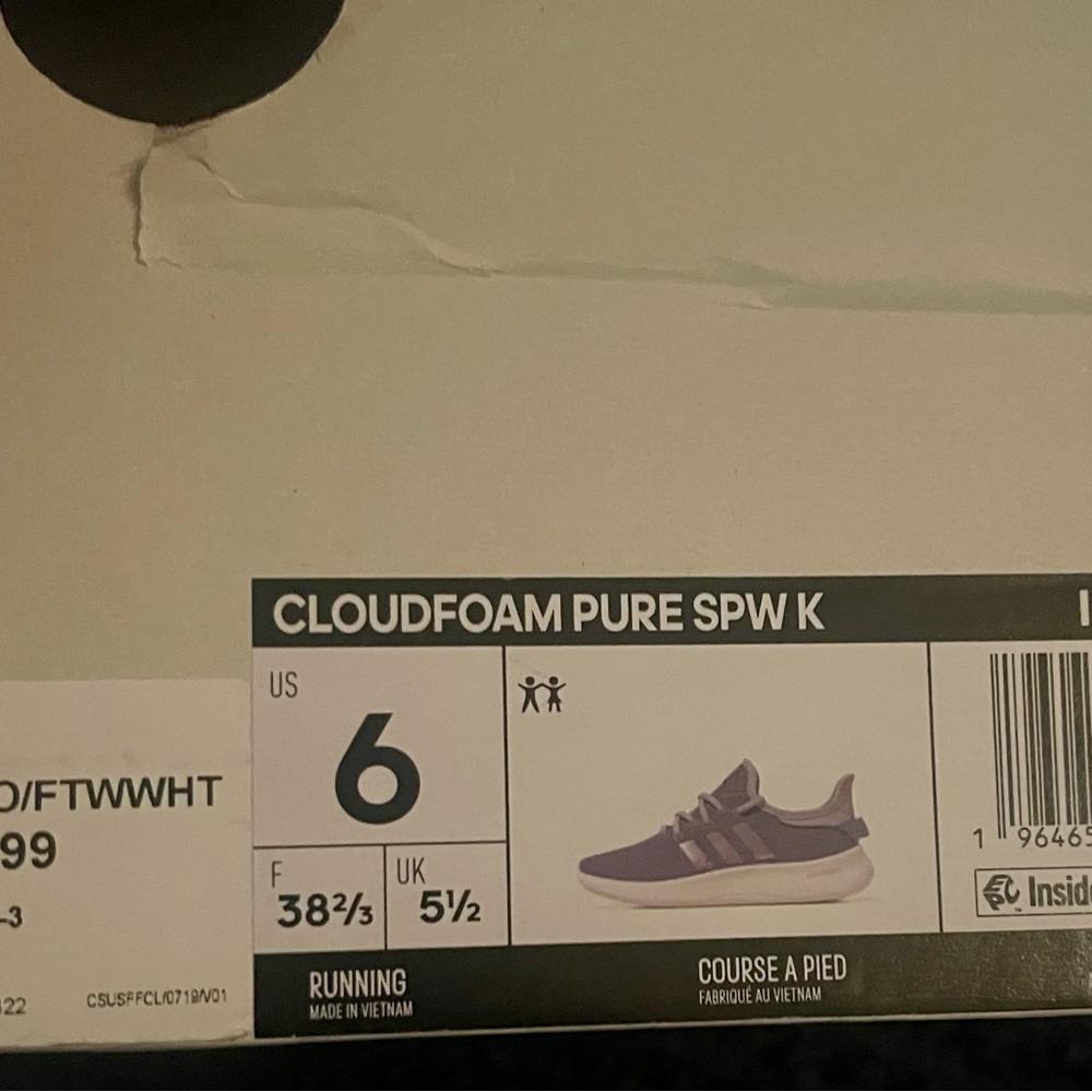 Adidas Kids Cloudfoam Sneakers - Light Purple, gray, shimmer logo, Kids size 6 - Picture 5 of 5